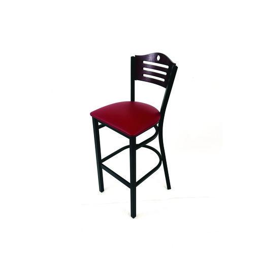 Picture of Eagle Series Barstool, Supports Up to 300 lb, 28.5" Seat Height, Burgundy Seat, Dark Mahogany Back, Black Base