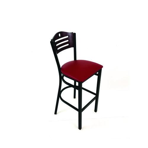 Picture of Eagle Series Barstool, Supports Up to 300 lb, 28.5" Seat Height, Burgundy Seat, Dark Mahogany Back, Black Base