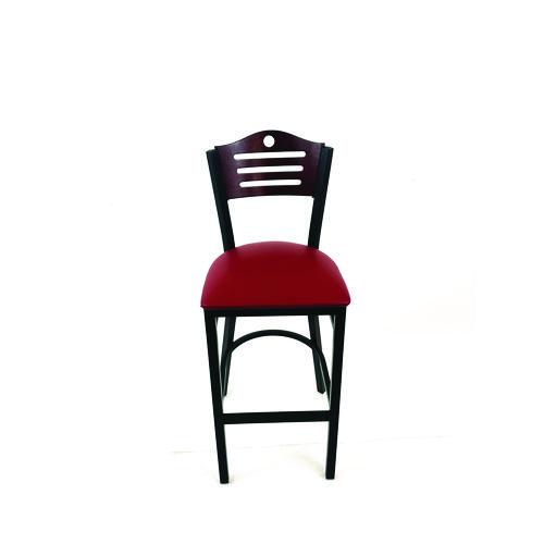 Picture of Eagle Series Barstool, Supports Up to 300 lb, 28.5" Seat Height, Burgundy Seat, Dark Mahogany Back, Black Base