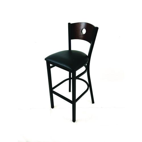 Picture of Circle Series Barstool, Supports Up to 300 lb, 28.5" Seat Height, Black Seat, Dark Walnut Back, Black Base