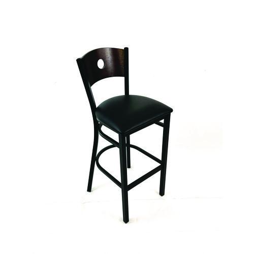 Picture of Circle Series Barstool, Supports Up to 300 lb, 28.5" Seat Height, Black Seat, Dark Walnut Back, Black Base