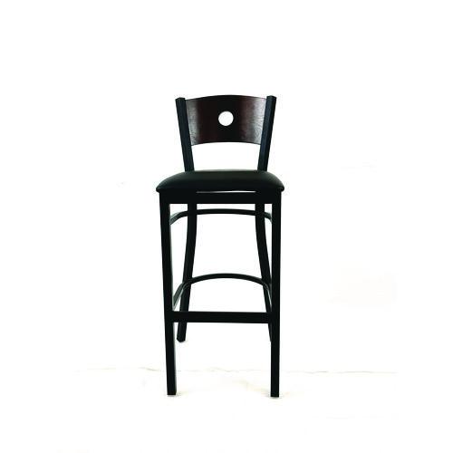 Picture of Circle Series Barstool, Supports Up to 300 lb, 28.5" Seat Height, Black Seat, Dark Walnut Back, Black Base