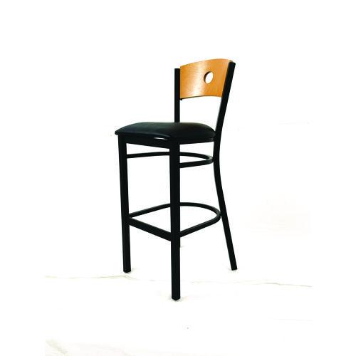 Picture of Circle Series Barstool, Supports Up to 300 lb, 28.5" Seat Height, Black Seat, Natural Back, Black Base