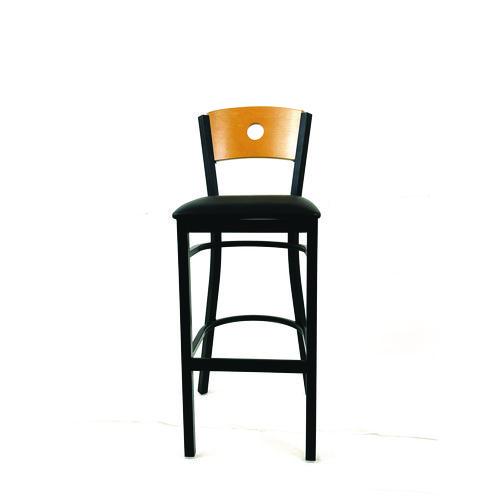 Picture of Circle Series Barstool, Supports Up to 300 lb, 28.5" Seat Height, Black Seat, Natural Back, Black Base