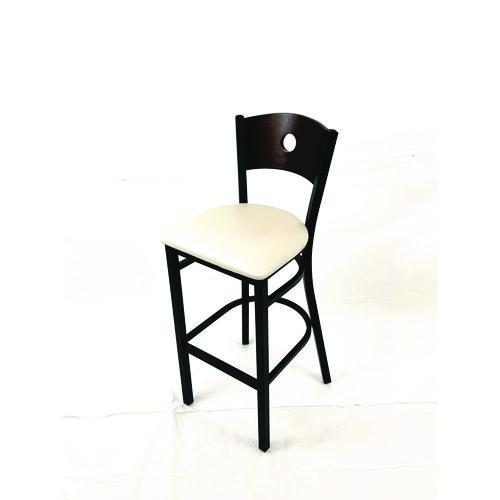Picture of Circle Series Barstool, Supports Up to 300 lb, 28.5" Seat Height, Cream Seat, Dark Walnut Back, Black Base