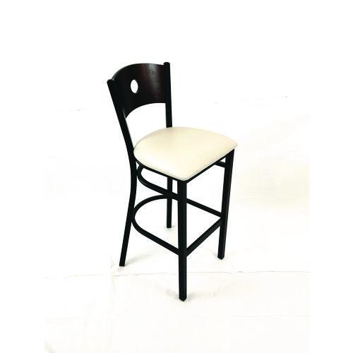 Picture of Circle Series Barstool, Supports Up to 300 lb, 28.5" Seat Height, Cream Seat, Dark Walnut Back, Black Base