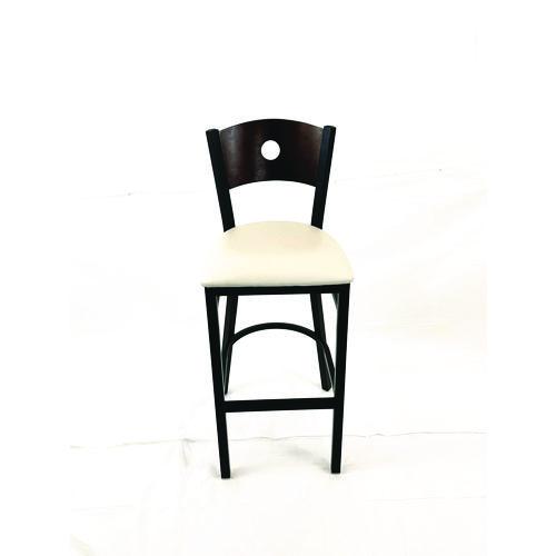 Picture of Circle Series Barstool, Supports Up to 300 lb, 28.5" Seat Height, Cream Seat, Dark Walnut Back, Black Base