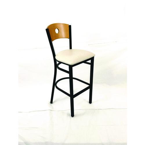 Picture of Circle Series Barstool, Supports Up to 300 lb, 28.5" Seat Height, Cream Seat, Natural Back, Black Base