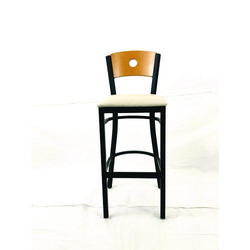 Picture of Circle Series Barstool, Supports Up to 300 lb, 28.5" Seat Height, Cream Seat, Natural Back, Black Base