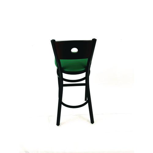 Picture of Circle Series Barstool, Supports Up to 300 lb, 28.5" Seat Height, Green Seat, Dark Walnut Back, Black Base