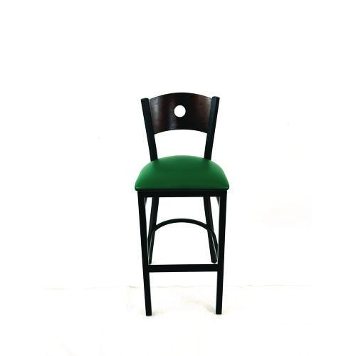 Picture of Circle Series Barstool, Supports Up to 300 lb, 28.5" Seat Height, Green Seat, Dark Walnut Back, Black Base