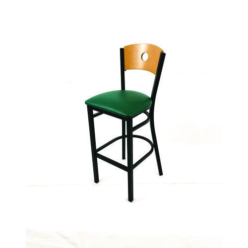 Picture of Circle Series Barstool, Supports Up to 300 lb, 28.5" Seat Height, Green Seat, Natural Back, Black Base