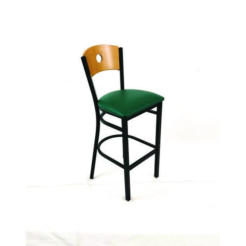 Picture of Circle Series Barstool, Supports Up to 300 lb, 28.5" Seat Height, Green Seat, Natural Back, Black Base