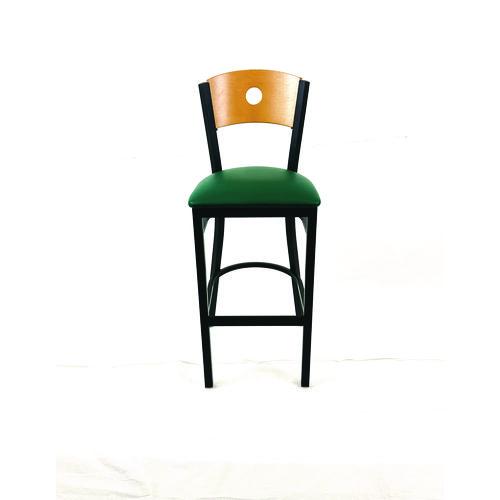 Picture of Circle Series Barstool, Supports Up to 300 lb, 28.5" Seat Height, Green Seat, Natural Back, Black Base