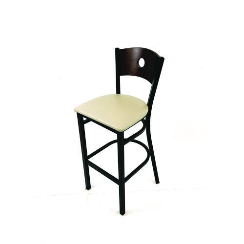 Picture of Circle Series Barstool, Supports Up to 300 lb, 28.5" Seat Height, Taupe Seat, Dark Walnut Back, Black Base