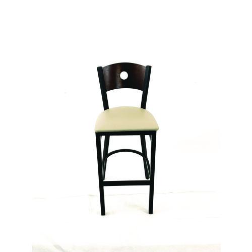 Picture of Circle Series Barstool, Supports Up to 300 lb, 28.5" Seat Height, Taupe Seat, Dark Walnut Back, Black Base