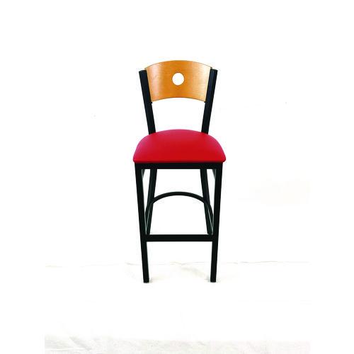 Picture of Circle Series Barstool, Supports Up to 300 lb, 28.5" Seat Height, Red Seat, Natural Back, Black Base