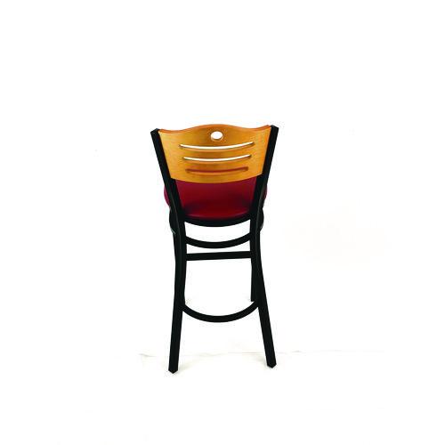 Picture of Eagle Series Barstool, Supports Up to 300 lb, 28.5" Seat Height, Burgundy Seat, Natural Back, Black Base