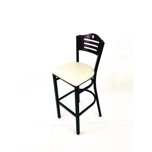 Picture of Eagle Series Barstool, Supports Up to 300 lb, 28.5" Seat Height, Cream Seat, Dark Mahogany Back, Black Base