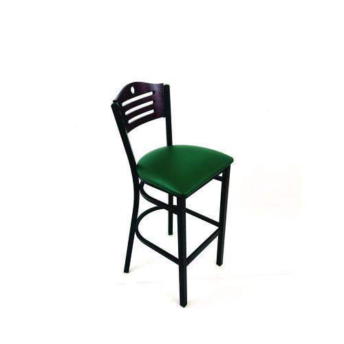 Picture of Eagle Series Barstool, Supports Up to 300 lb, 28.5" Seat Height, Green Seat, Dark Mahogany Back, Black Base