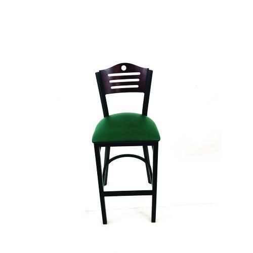Picture of Eagle Series Barstool, Supports Up to 300 lb, 28.5" Seat Height, Green Seat, Dark Mahogany Back, Black Base