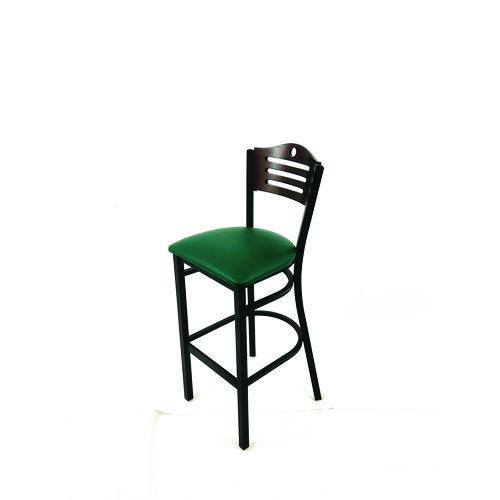 Picture of Eagle Series Barstool, Supports Up to 300 lb, 28.5" Seat Height, Green Seat, Dark Walnut Back, Black Base