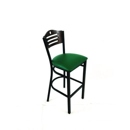 Picture of Eagle Series Barstool, Supports Up to 300 lb, 28.5" Seat Height, Green Seat, Dark Walnut Back, Black Base