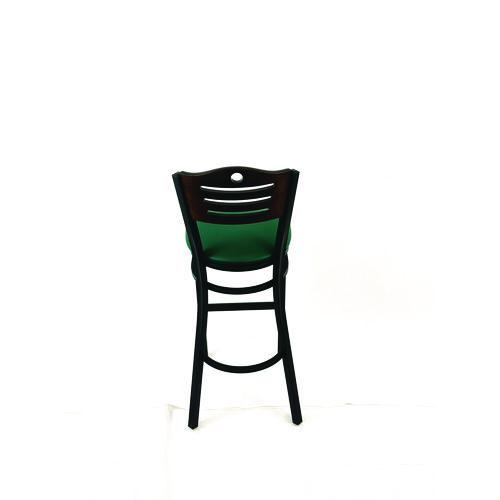 Picture of Eagle Series Barstool, Supports Up to 300 lb, 28.5" Seat Height, Green Seat, Dark Walnut Back, Black Base