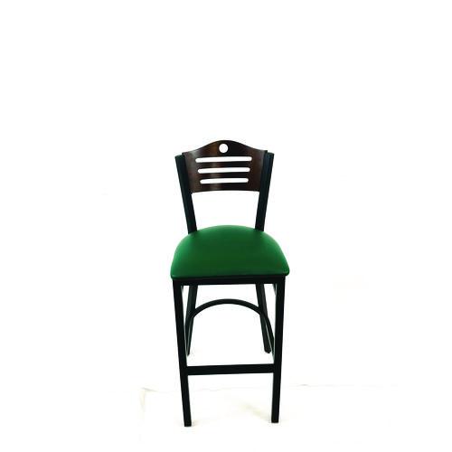 Picture of Eagle Series Barstool, Supports Up to 300 lb, 28.5" Seat Height, Green Seat, Dark Walnut Back, Black Base