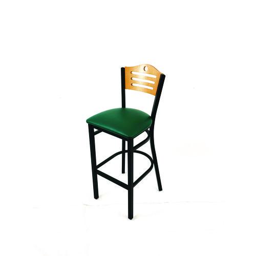 Picture of Eagle Series Barstool, Supports Up to 300 lb, 28.5" Seat Height, Green Seat, Natural Back, Black Base