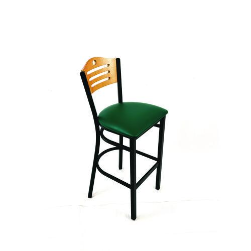 Picture of Eagle Series Barstool, Supports Up to 300 lb, 28.5" Seat Height, Green Seat, Natural Back, Black Base