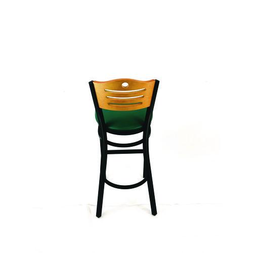 Picture of Eagle Series Barstool, Supports Up to 300 lb, 28.5" Seat Height, Green Seat, Natural Back, Black Base