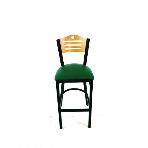 Picture of Eagle Series Barstool, Supports Up to 300 lb, 28.5" Seat Height, Green Seat, Natural Back, Black Base
