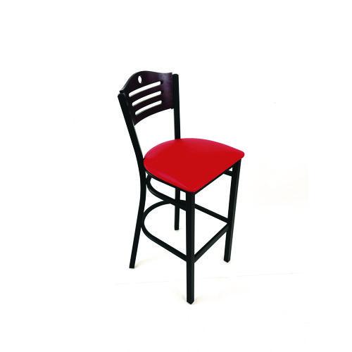 Picture of Eagle Series Barstool, Supports Up to 300 lb, 28.5" Seat Height, Red Seat, Dark Mahogany Back, Black Base