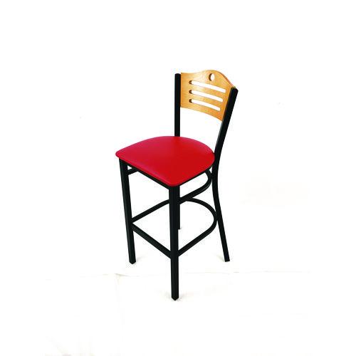 Picture of Eagle Series Barstool, Supports Up to 300 lb, 28.5" Seat Height, Red Seat, Natural Back, Black Base