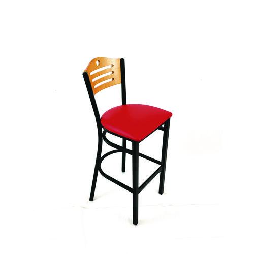 Picture of Eagle Series Barstool, Supports Up to 300 lb, 28.5" Seat Height, Red Seat, Natural Back, Black Base