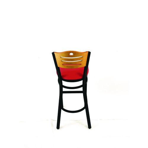 Picture of Eagle Series Barstool, Supports Up to 300 lb, 28.5" Seat Height, Red Seat, Natural Back, Black Base
