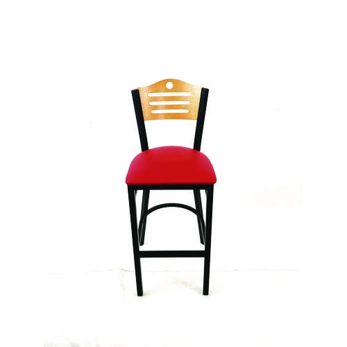 Picture of Eagle Series Barstool, Supports Up to 300 lb, 28.5" Seat Height, Red Seat, Natural Back, Black Base