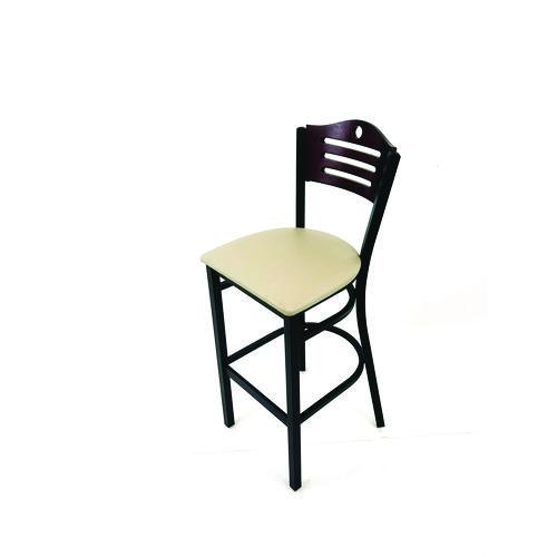 Picture of Eagle Series Barstool, Supports Up to 300 lb, 28.5" Seat Height, Taupe Seat, Dark Mahogany Back, Black Base