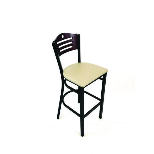 Picture of Eagle Series Barstool, Supports Up to 300 lb, 28.5" Seat Height, Taupe Seat, Dark Mahogany Back, Black Base