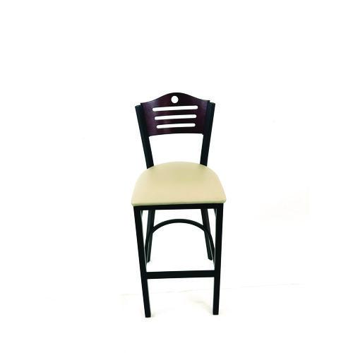 Picture of Eagle Series Barstool, Supports Up to 300 lb, 28.5" Seat Height, Taupe Seat, Dark Mahogany Back, Black Base