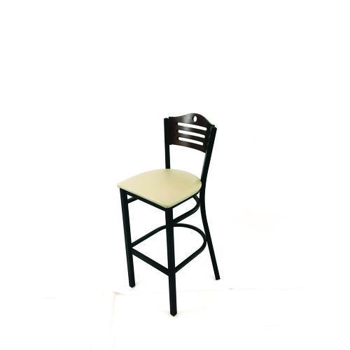 Picture of Eagle Series Barstool, Supports Up to 300 lb, 28.5" Seat Height, Taupe Seat, Dark Walnut Back, Black Base