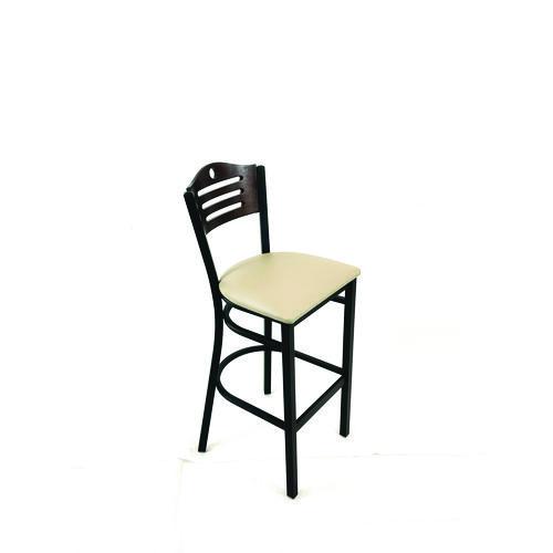 Picture of Eagle Series Barstool, Supports Up to 300 lb, 28.5" Seat Height, Taupe Seat, Dark Walnut Back, Black Base
