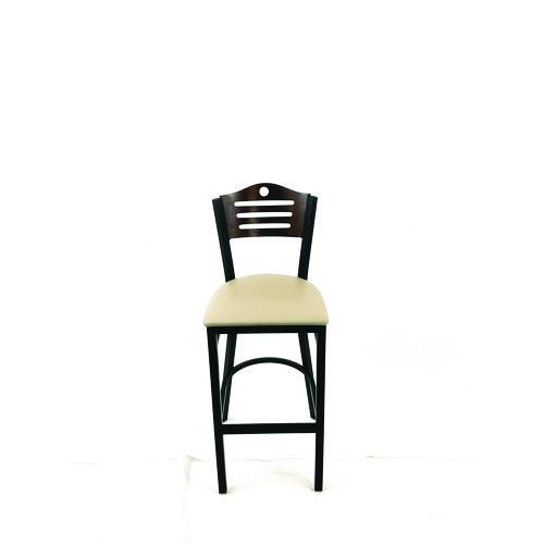 Picture of Eagle Series Barstool, Supports Up to 300 lb, 28.5" Seat Height, Taupe Seat, Dark Walnut Back, Black Base