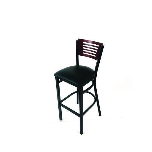 Picture of Jones River Series Barstool, Supports Up to 300 lb, 28.5" Seat Height, Black Seat, Dark Mahogany Back, Black Base