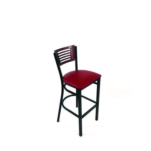 Picture of Jones River Series Barstool, Supports Up to 300 lb, 28.5" Seat Height, Burgundy Seat, Dark Mahogany Back, Black Base