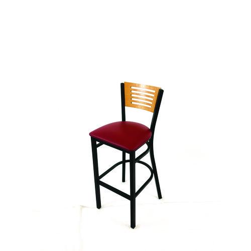Picture of Jones River Series Barstool, Supports Up to 300 lb, 28.5" Seat Height, Burgundy Seat, Natural Back, Black Base