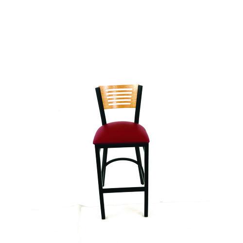 Picture of Jones River Series Barstool, Supports Up to 300 lb, 28.5" Seat Height, Burgundy Seat, Natural Back, Black Base