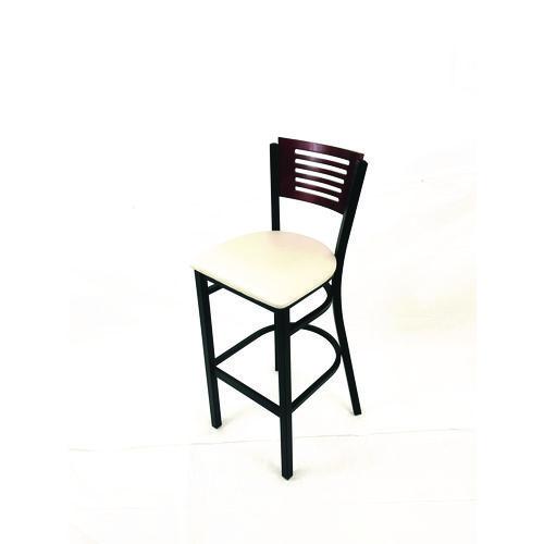 Picture of Jones River Series Barstool, Supports Up to 300 lb, 28.5" Seat Height, Cream Seat, Dark Mahogany Back, Black Base
