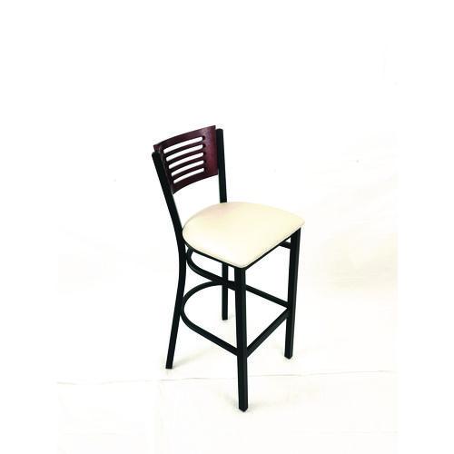 Picture of Jones River Series Barstool, Supports Up to 300 lb, 28.5" Seat Height, Cream Seat, Dark Mahogany Back, Black Base